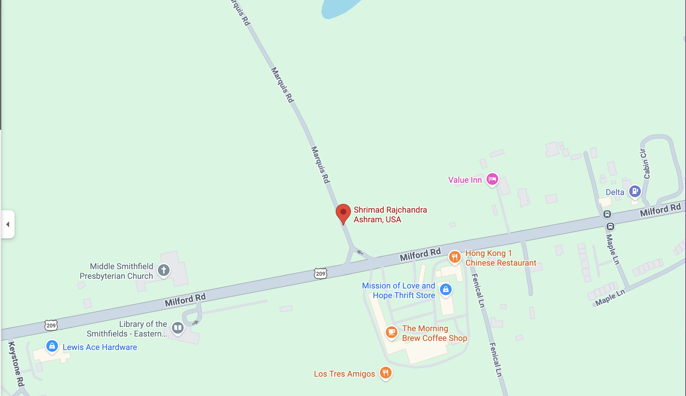 Map of Shrimad Rajchandra Ashram USA at 206 Marquis Road, East Stroudsburg, PA